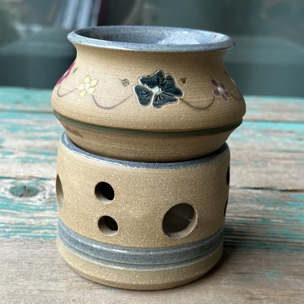Ballard Candle Holder Pottery Stoneware Diffuser 5.5 Inch Warm Wax Floral Signed